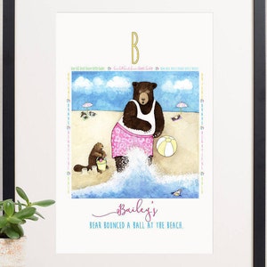 personalized baby art,nursery wall art,alphabet print,printable baby art,digital download,custom name/colors,bear art,animal art,ball art