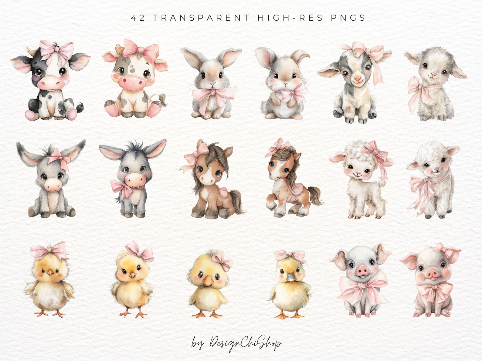 Cute Farm Animals Clipart, Watercolor Pink Farm, Pastel Barn, Nursery ...
