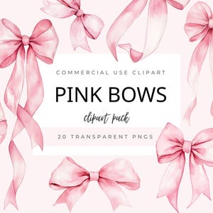Pink Bow Clipart, Pink Watercolor Bow Graphics, Soft Pastel Blush Pink Bow Digital PNG, Watercolor Bow Clip Art, Instant Download