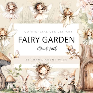 Aquarell Feengarten Clipart, magisches Boho Feen Bundle, verzauberter Wald, Kinderzimmer Dekor, niedliche Fee PNG SET, kommerzielle Nutzung