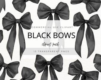 Clipart de lazo negro, elegante conjunto PNG de lazo de acuarela, gráficos de cinta negra, PNG de sublimación, descarga instantánea, paquete de imágenes prediseñadas de lazo