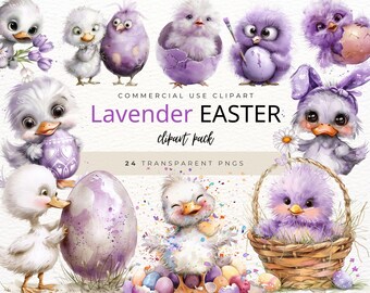Purple Easter Chick Clipart | Watercolor Quirky Ducklings PNG | Funny Easter Decor -  Eggs, Basket | Cards & Tags | Instant Download