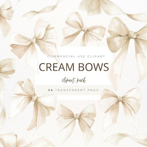 Clipart de lazo crema, gráfico de lazo de acuarela color marfil coqueto, lazo beige crema pastel suave PNG digital, clip art de lazo de acuarela, descarga instantánea