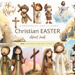 Christian Easter Clipart, Jesus Resurrection PNGs, Watercolor Bible Study, Bible Characters, He Is Risen, Sunday School , Religious Clip Art