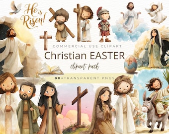 Christian Easter Clipart, Jesus Resurrection PNGs, Watercolor Bible Study, Bible Characters, He Is Risen, Sunday School , Religious Clip Art