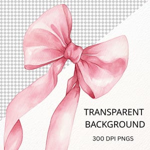 Clipart de lazo rosa, gráficos de lazo de acuarela rosa, lazo rosa pastel suave PNG digital, clip art de lazo de acuarela, descarga instantánea imagen 5