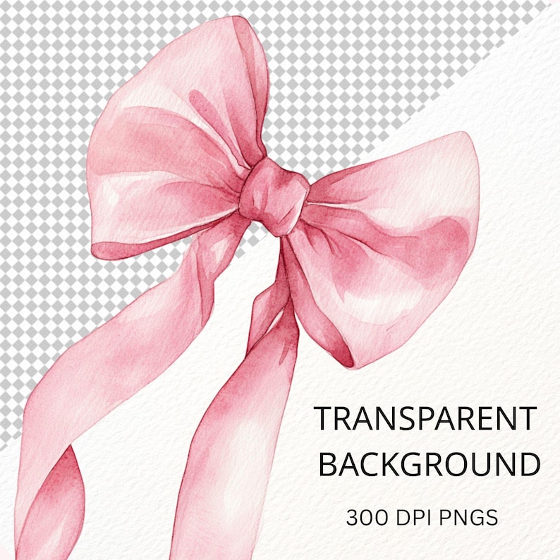 Clipart de lazo rosa, gráficos de lazo de acuarela rosa, lazo rosa pastel suave PNG digital, clip art de lazo de acuarela, descarga instantánea imagen 5