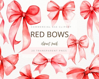 Rode strik clipart, rode aquarel lint graphics, kerst boog digitale PNG, aquarel strik illustraties, Instant Download