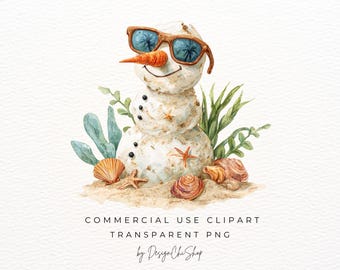 Strand sneeuwpop aquarel clipart | Kustkerst, png PNGEgg | Sublimatie zomervakantie | Tropische zandsneeuwpop-illustraties, direct downloaden
