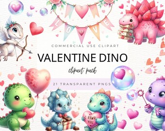 Alla hjärtans dag dinosaurie clipart paket, söt dinosauriekärlek PNG, Cupid dinosaurie, hjärtballonger, pastell alla hjärtans dag-grafik, omedelbar nedladdning, kommersiellt bruk