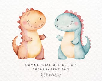 Aquarel dinosaurussen PNG, clipart schattige baby Dino, tweeling babykamer kunst aan de muur, digitale download, commercieel gebruik