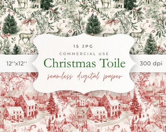 Naadloze kerst-toilepatronen, vintage digitaal papierpakket voor de feestdagen, feestelijke stof- en inpakpapierontwerpen in aquarelstijl