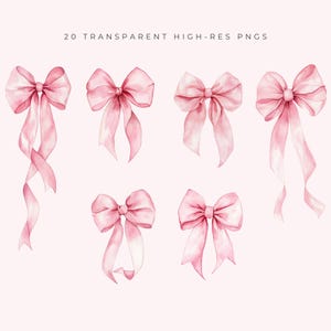 Clipart de lazo rosa, gráficos de lazo de acuarela rosa, lazo rosa pastel suave PNG digital, clip art de lazo de acuarela, descarga instantánea imagen 3