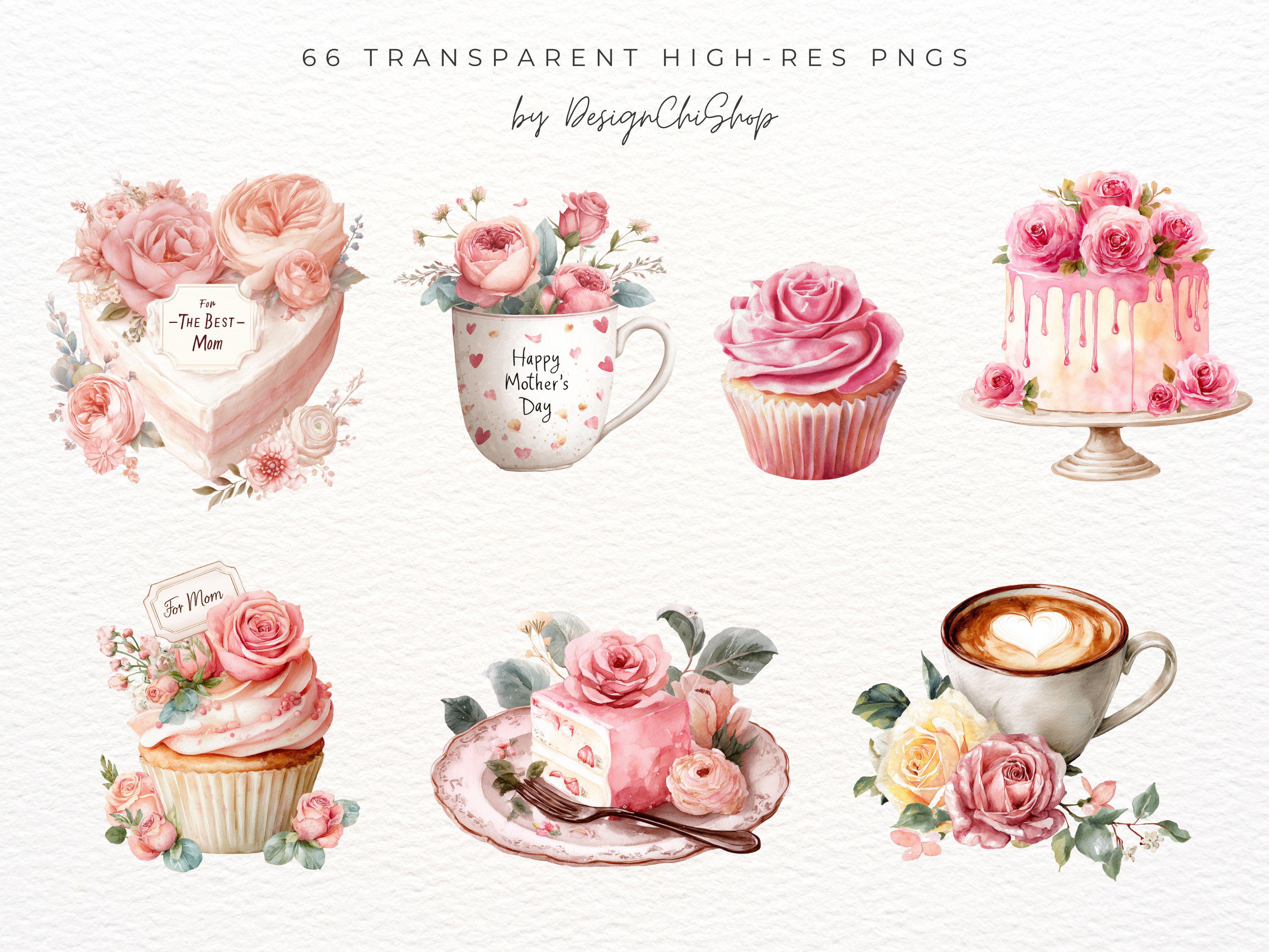 Happy Mothers Day Clipart, Watercolor Floral PNG Bundle, Mom Gift ...