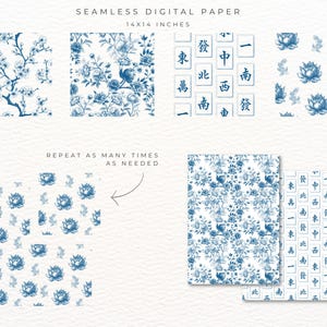 Pu&ograve; includere: Carta digitale blu e bianca con motivi floreali, fiori di loto e caratteri cinesi. La carta misura 35,56 cm x 35,56 cm ed &egrave; ripetibile. Adatta a vari progetti creativi.