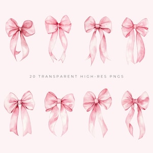 Clipart de lazo rosa, gráficos de lazo de acuarela rosa, lazo rosa pastel suave PNG digital, clip art de lazo de acuarela, descarga instantánea imagen 2