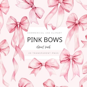 Pink Bow Clipart, Pink Watercolor Bow Graphics, Soft Pastel Blush Pink Bow Digital PNG, Watercolor Bow Clip Art, Instant Download