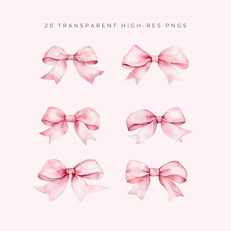 Clipart de lazo rosa, gráficos de lazo de acuarela rosa, lazo rosa pastel suave PNG digital, clip art de lazo de acuarela, descarga instantánea imagen 4