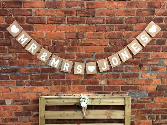 MR /& AND MRS PERSONALISED Hessian Wedding Bunting Banner Hanging Decoration