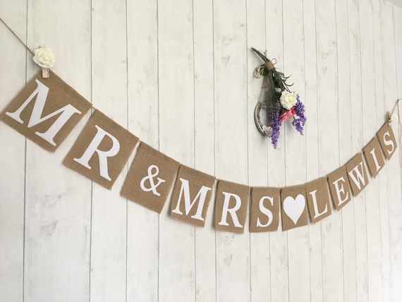 MR /& AND MRS PERSONALISED Hessian Wedding Bunting Banner Hanging Decoration