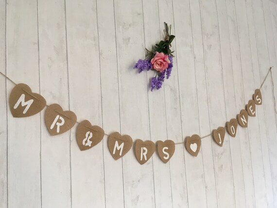 MR /& AND MRS PERSONALISED Hessian Wedding Bunting Banner Hanging Decoration