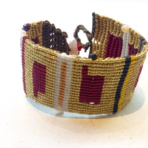 Macrame Cuff Bracelet, friendship bracelet, beaded macrame bracelet, boho macrame, gold bracelet, semi precious stone bracelet, boho jewelry