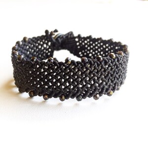 Macrame Cuff Bracelet, friendship bracelet, bead macrame bracelet, boho macrame, black bracelet, semi precious stone bracelet, boho jewelry