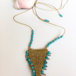 Macrame jewelry, macrame necklace, boho necklace, beaded macrame, beaded jewelry, turquoise jewelry, semi precious macrame jewelry