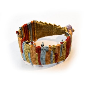 Macrame Cuff Bracelet, friendship bracelet, bead macrame bracelet, boho macrame, gold bracelet, semi precious stone bracelet, boho jewelry
