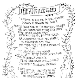 The Apostles Creed Wall Print - Coloring Page - Printable Wall Art, Hand Drawn and Illustrated