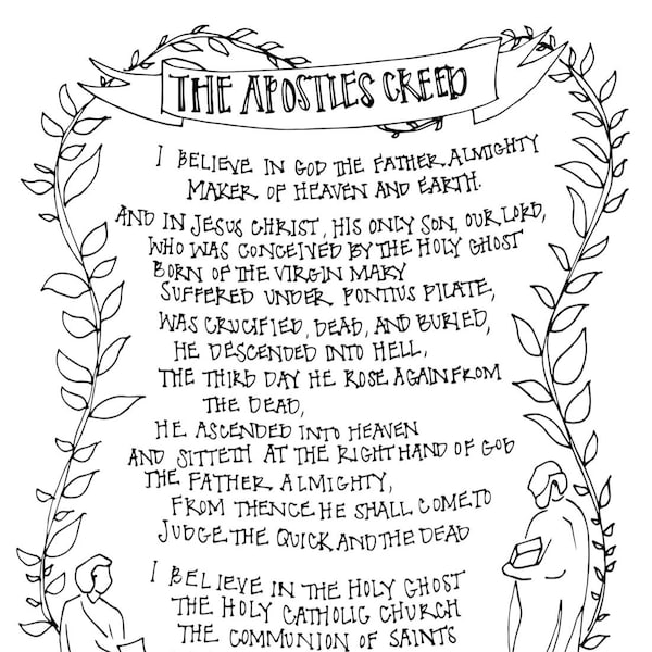 The Apostles Creed Wall Print - Coloring Page - Printable Wall Art, Hand Drawn and Illustrated