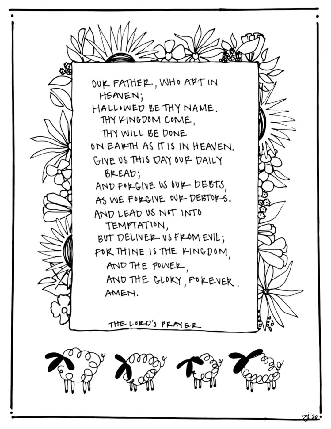The Lord’s Prayer - Printable Wall Art- Digital Print- Coloring Page ...