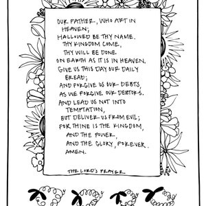 The Lord’s Prayer - Printable Wall Art- Digital Print- Coloring Page- Hand Drawn and Illustrated