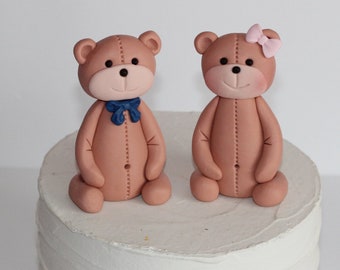 Fondant Teddy Bears Cake Topper Twins Brother and Sister Baby Shower Welcome Baby First Birthday Gender Revealing Party