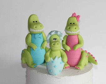 Fondant Dinosaurs T rex Family  Baby Shower Baby Revealing Cake Toppers