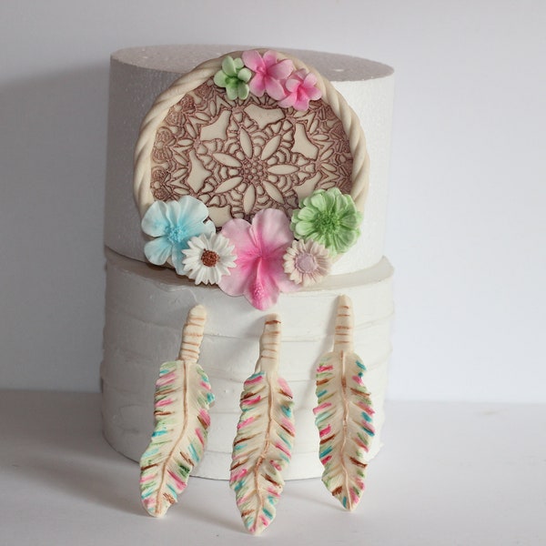 Fondant Dream Catcher Tribal Baby Shower Boho Chic Cake Topper Smash Cake Topper