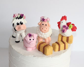 Fondant Girly Farm Animals Cake Decoration Cow Sheep Pig Cake Decoration