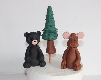 Fondant Black Bear Moose Pine Tree Cake Toppers