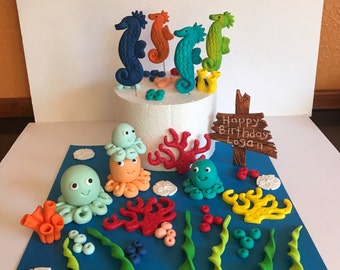 Fondant Octopus Seahorse Under Sea Creatures Decoration Sugar Cake Topper Ocean Theme #8