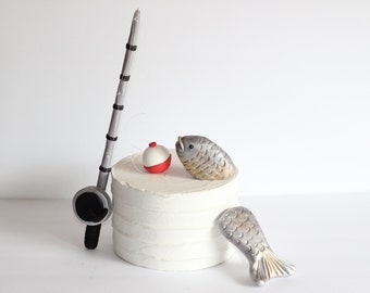 Fondant Fishing Rod and a Large Fish Cake Topper Decoration