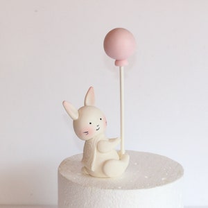 Fondant Bunny with Balloon Girly Birthday Topper Baby Shower Cake Decoration