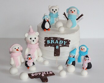 Fondant Winter Wonderland Sets Cake Decoration Snowman Penguins  Birthday Cake Decoration