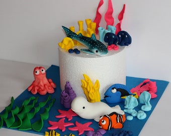 Fondant Under the Sea Kit Edible Sugar Cake Cupcake Topper Shark Octopus