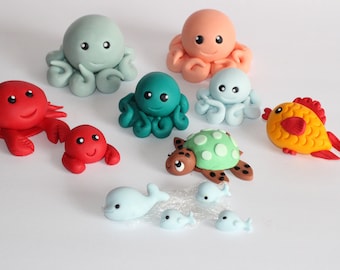 Fondant Octopus Crabs Turtle Fish Under Sea Creatures Decoration Sugar Cake Topper Ocean Theme #10