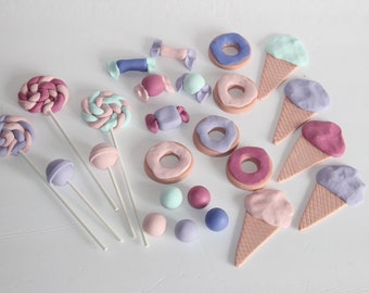 Fondant Candyland Themed  Cake Toppers Pastel Girly Colors