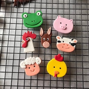 Fondant Farm Animals2D Cupcake Toppers Cow Donkey Sheep Chicken Pig Frogs Barn Baby Shower Birthday image 4