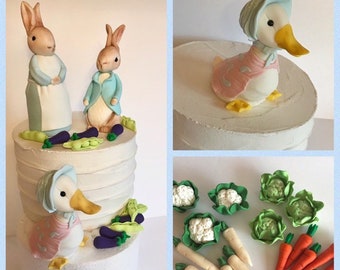Fondant Rabbit-Duck- Vegetables Garden Cake Decoration