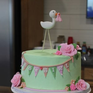 Fondant Stork and a Baby Cake Topper New Baby Arrival Baby Shower Newborn image 1