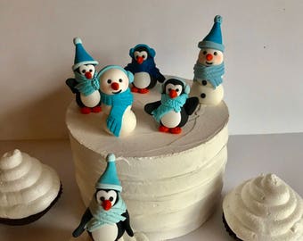 Fondant Winter Wonderland  Cake Decoration Snowman Penguins Snowflakes Baby Shower Birthday Cake Decoration