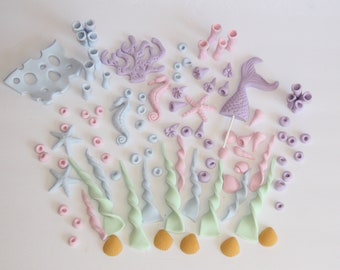 Fondant Under The Sea Pastel Colors Cake Toppers Decoration Mermaid Cake Mermaid Party